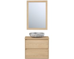 Vente-unique Badkamermeubel met opzetwastafel in steen met spiegel - Eikenfineer - 60 cm - MILIPAM