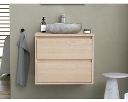 Vente-unique Badkamermeubel met opzetwastafel van steen - Eikenfineer - 60 cm - MILIPAM