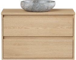 Vente-unique Badkamermeubel met opzetwastafel van steen - Eikenfineer - 80 cm - MILIPAM