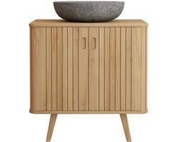 Vente-unique Badkamermeubel met pootjes van teakhout met grijze waskom van steen - 80 cm - WAMENA