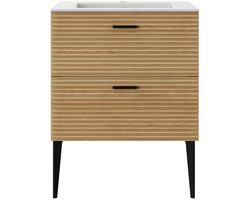 Vente-unique Badkamermeubel staand met inbouwwastafel - 2 lades - kleur: naturel gestreept - 60 cm - SARONE