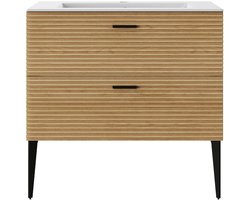 Vente-unique Badkamermeubel staand met inbouwwastafel - 2 lades - kleur: naturel gestreept - 80 cm - SARONE