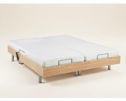 Vente-unique Bed met elektrische lattenbodem hout natuurlijk licht 2 x 80 x 200 cm