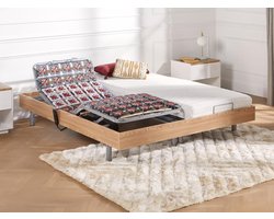 Vente-unique Bed met elektrische lattenbodem hout natuurlijk licht 2 x 90 x 200 cm