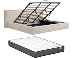 Vente-unique Bed met opbergruimte fluweel beige 180 x 200 cm (Super King Size Bed)
