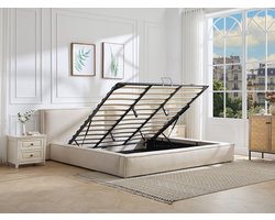 Vente-unique Bed met opbergruimte fluweel beige 180 x 200 cm (Super King Size Bed)