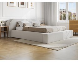 Vente-unique Bed met opbergruimte fluweel crème 180 x 200 cm (Super King Size Bed)