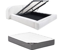 Vente-unique Bed met opbergruimte fluweel crème 180 x 200 cm (Super King Size Bed)