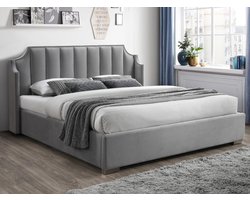 Vente-unique Bed met opbergruimte fluweel lichtgrijs 180 x 200 cm (Super King Size Bed)