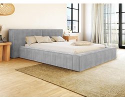 Vente-unique Bed met opbergruimte fluweel lichtgrijs 180 x 200 cm (Super King Size Bed)