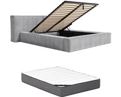 Vente-unique Bed met opbergruimte fluweel lichtgrijs 180 x 200 cm (Super King Size Bed)