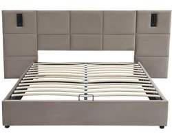 Vente-unique Bed met opbergruimte fluweel taupe 180 x 200 cm (Super King Size Bed)