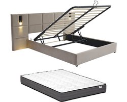 Vente-unique Bed met opbergruimte fluweel taupe 180 x 200 cm (Super King Size Bed)