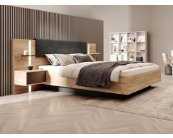 Vente-unique Bed met opbergruimte hout antracietgrijs 140 x