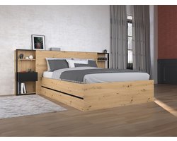 Vente-unique Bed met opbergruimte hout zwart 140 x 190 cm