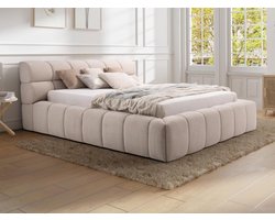 Vente-unique Bed met opbergruimte stof beige 180 x 200 cm (Super King Size Bed)