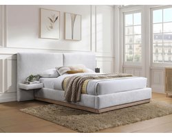Vente-unique Bed met opbergruimte stof beige 180 x 200 cm (Super King Size Bed)