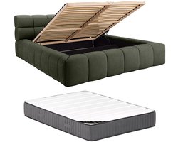 Vente-unique Bed met opbergruimte stof groen 180 x 200 cm (Super King Size Bed)