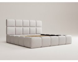 Vente-unique Bed met opbergruimte stof lichtgrijs 180 x 200 cm (Super King Size Bed)