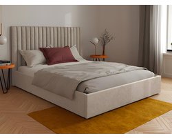 Vente-unique Bed met opbergruimte stof taupe 180 x 200 cm