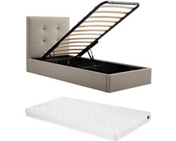 Vente-unique Bed met opbergruimte stof taupe 90 x 190 cm
