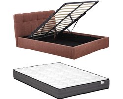 Vente-unique Bed met opbergruimte stof terracotta 160 x 200