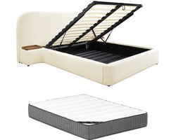 Vente-unique Bed met opbergruimte stof wit 180 x 200 cm (Super King Size Bed)