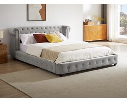Vente-unique Bedframe fluweel lichtgrijs 180 x 200 cm (Super King Size Bed)