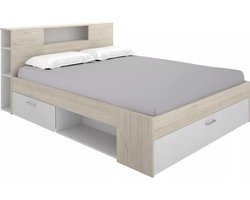 Vente-unique Bedframe hout natuurlijk licht, wit 180 x 200 cm (Super King Size Bed)