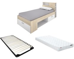 Vente-unique Bedframe hout natuurlijk licht, wit 90 x 190 cm