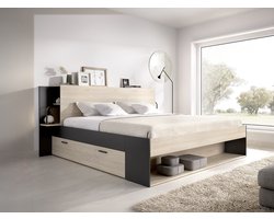 Vente-unique Bedframe hout zwart, natuurlijk licht 140 x 190 cm