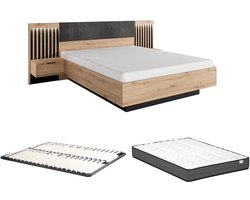 Vente-unique Bedframe hout zwart, natuurlijk licht 160 x 200 cm