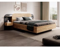 Vente-unique Bedframe hout zwart, natuurlijk licht 160 x 200 cm