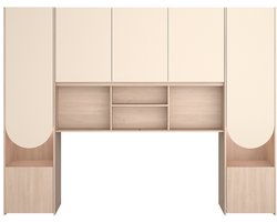 Vente-unique Bedombouw met opbergruimte – Met LED's – L266 cm – Beige en naturel - DOMELITO