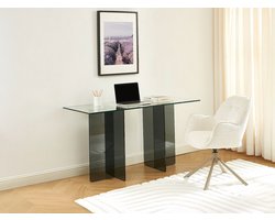 Vente-unique Bureau - Gehard glas - Transparant en donkergrijs - BYLENA