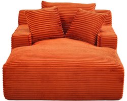 Vente-unique Chaise longue in grof ribfluweel terracotta DONILIA
