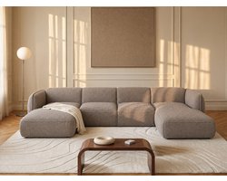 Vente-unique Chaise longue links in taupe chenillestof van Maison Céphy CAMILIO