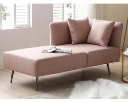 Vente-unique Chaise longue links van roze stof NAPASA L 162 cm x H 77 cm x D 82 cm