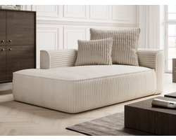 Vente-unique Chaise longue met hoek links van grof beige ribfluweel PINETA L 180 cm x H 67 cm x D 115 cm
