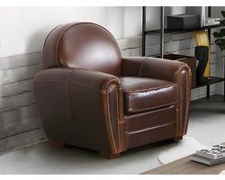 Vente-unique Clubfauteuil van leer met lived-in aspect BAUDOIN - Bruin