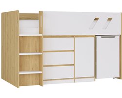 Vente-unique Combinatiebed hout natuurlijk licht 90 x 190 cm