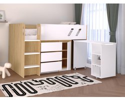 Vente-unique Combinatiebed hout natuurlijk licht 90 x 190 cm