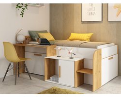 Vente-unique Combinatiebed hout natuurlijk licht 90 x 200 cm