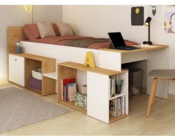 Vente-unique Combinatiebed hout natuurlijk licht 90 x 200 cm