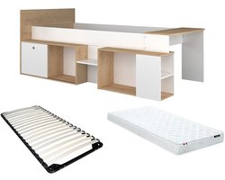 Vente-unique Combinatiebed hout natuurlijk licht 90 x 200 cm