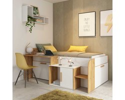 Vente-unique Combinatiebed hout natuurlijk licht 90 x 200 cm