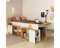 Vente-unique Combinatiebed hout natuurlijk licht 90 x 200 cm