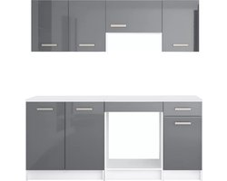 Vente-unique Complete keuken - Met werkblad 180 cm - Glanzend grijs en wit - TRATTORIA L 180 cm x H 85 cm x D 60 cm