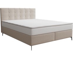 Vente-unique Complete set met boxspring en gecapitonneerd hoofdbord + bedbodem + matras + topmatras - 180 x 200 cm - Stof - Beige - INAO van YSMÉE L 207 cm x H 105 cm x D 185 cm