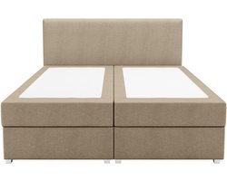 Vente-unique Complete set met boxspring en hoofdbord + bedbodem + matras + topmatras - 140 x 200 cm - Stof - Beige - ONAN van YSMÉE L 207 cm x H 105 cm x D 145 cm